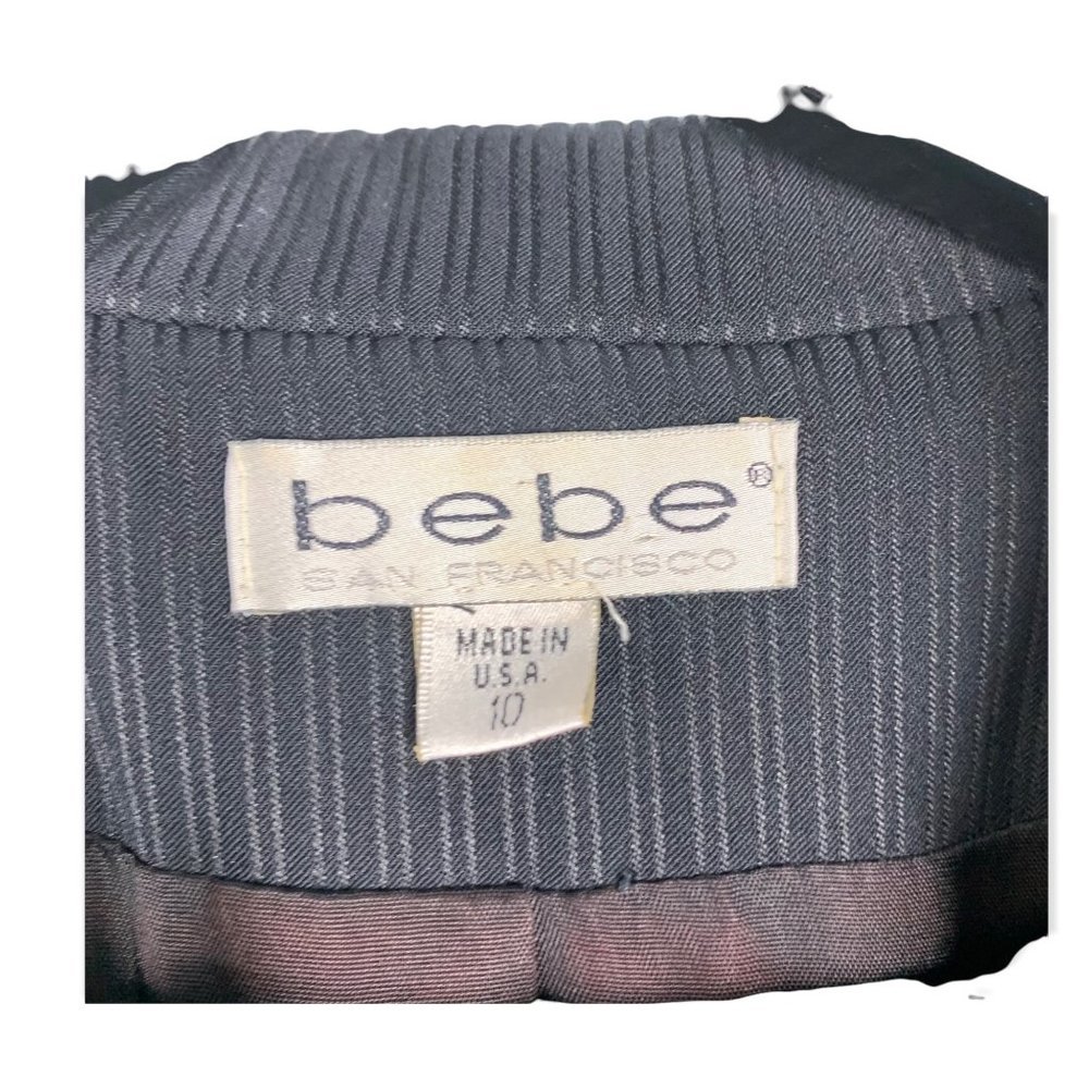 Vintage 90s Bebe Black Double Pin Stripe Longline Blazer Medium - Picture 7 of 11